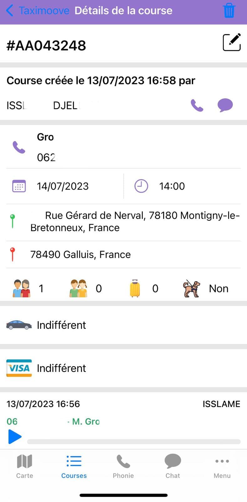 Détail d'une course